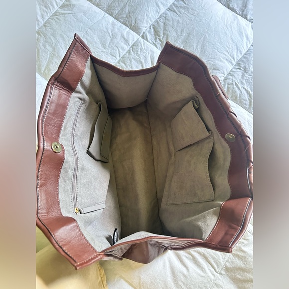 Vince Camuto Brown Leather Tote with Basketweave Design - Picture 6 of 11